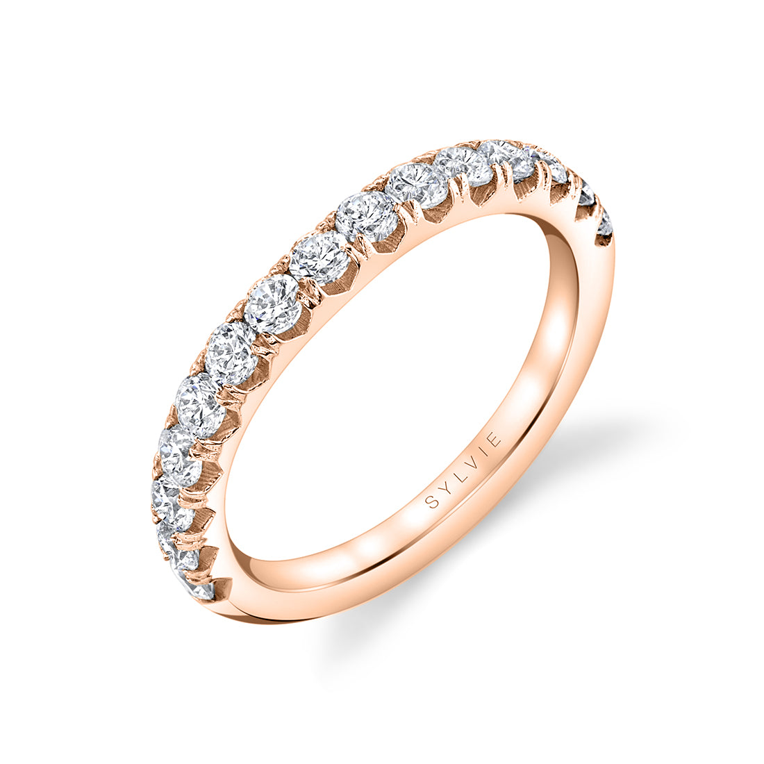 (18K Rose) Shared Prong Diamond Wedding Band
