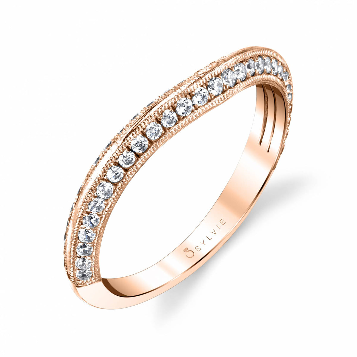(18K Rose) Curved Wedding Band