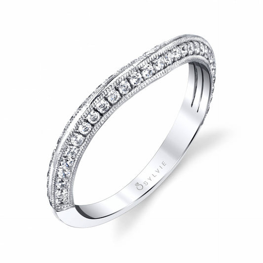 (Platinum White) Curved Wedding Band