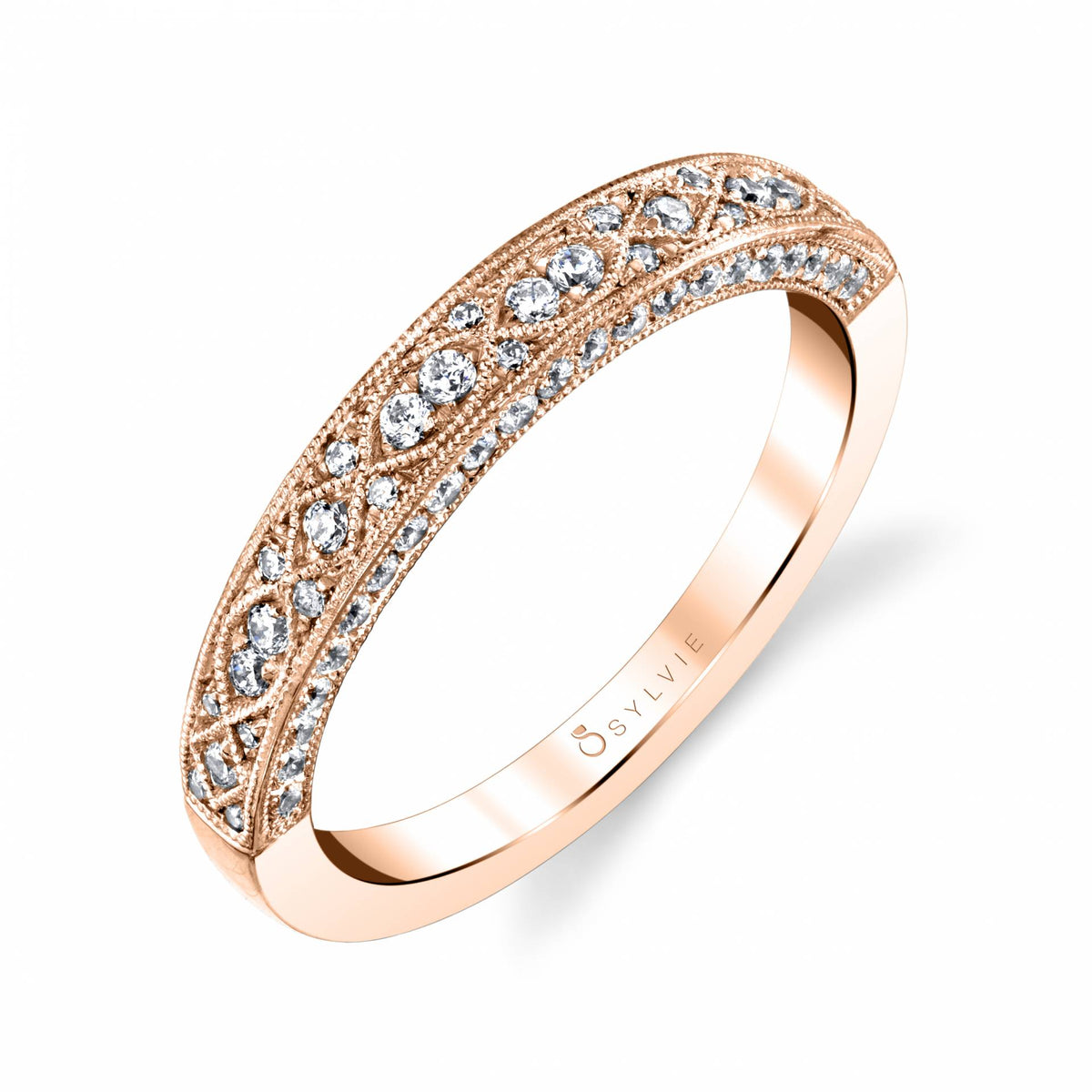 (14K Rose) Vintage Inspired Wedding Band