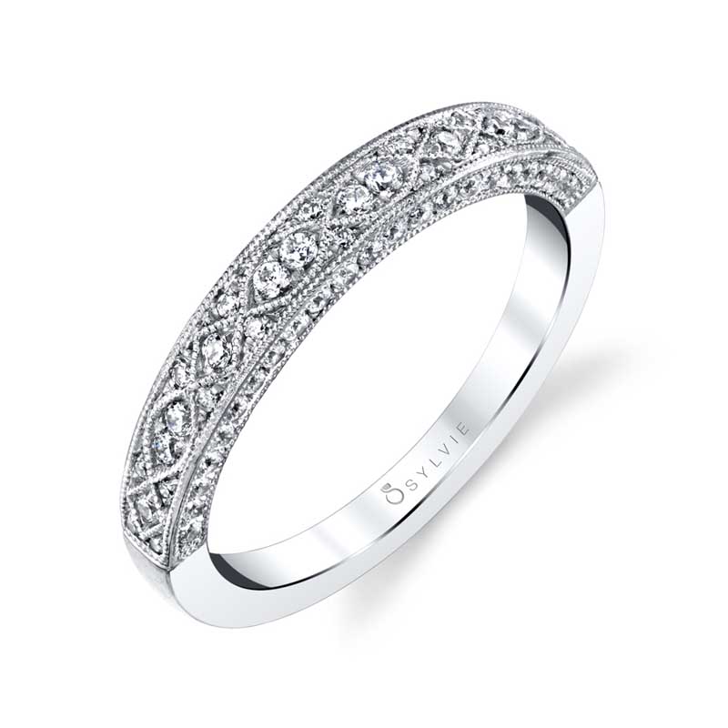 (18K White) Vintage Inspired Wedding Band