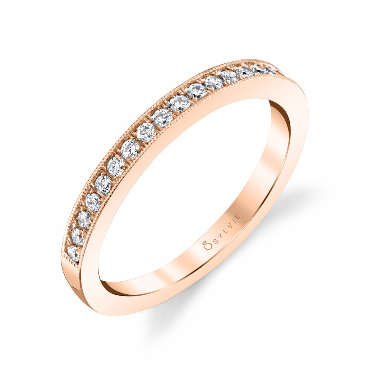 (14K Rose) Diamond Wedding Band