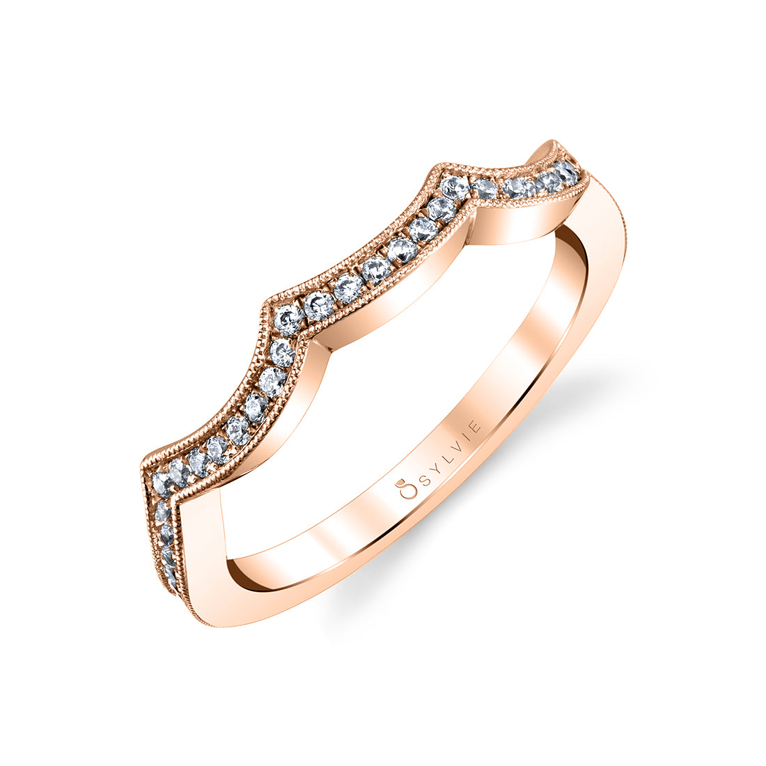 (18K Rose) Curved Wedding Band