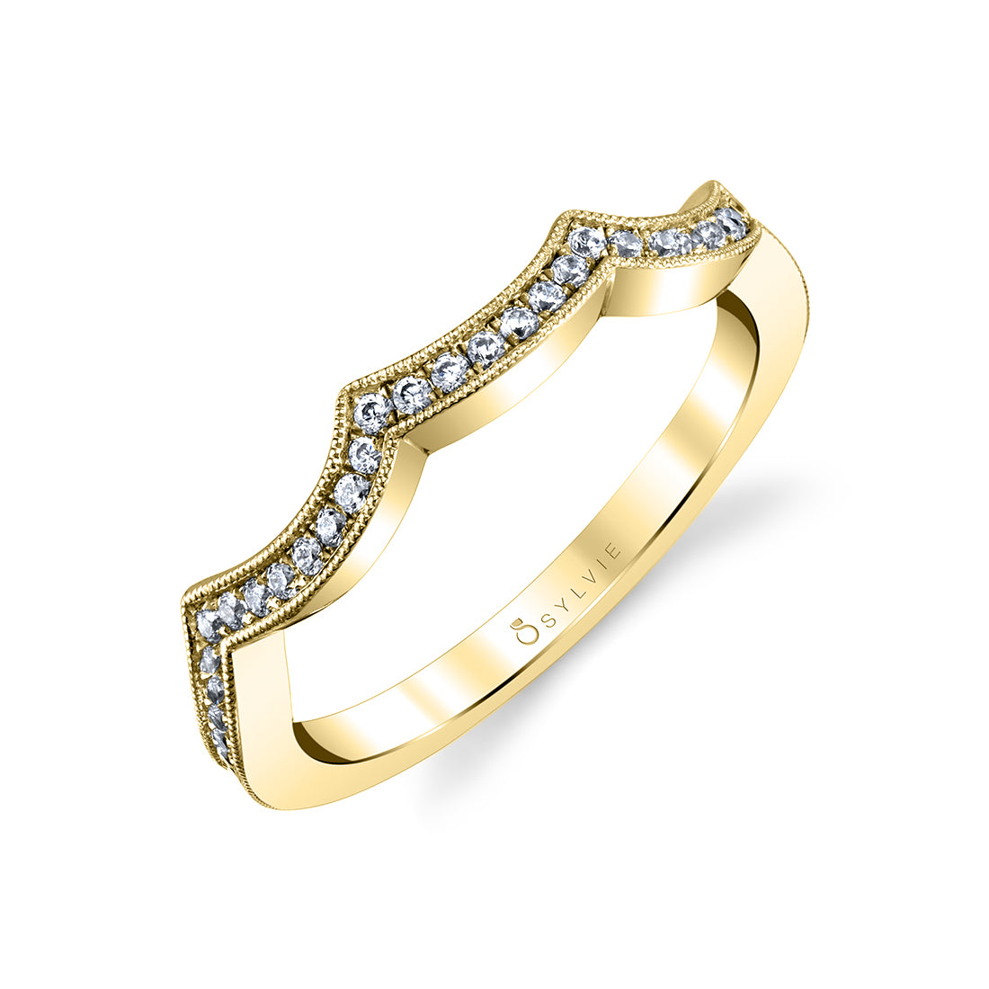 (18K Yellow) Curved Wedding Band