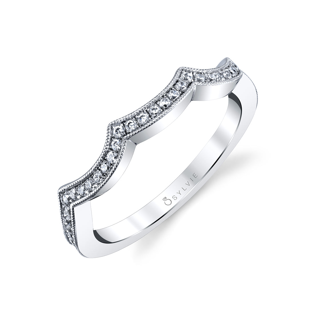 (Platinum White) Curved Wedding Band