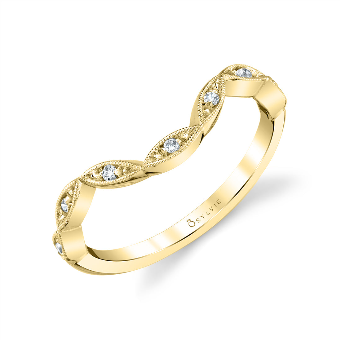 (14K Yellow) Curved Vintage Inspired Wedding Band