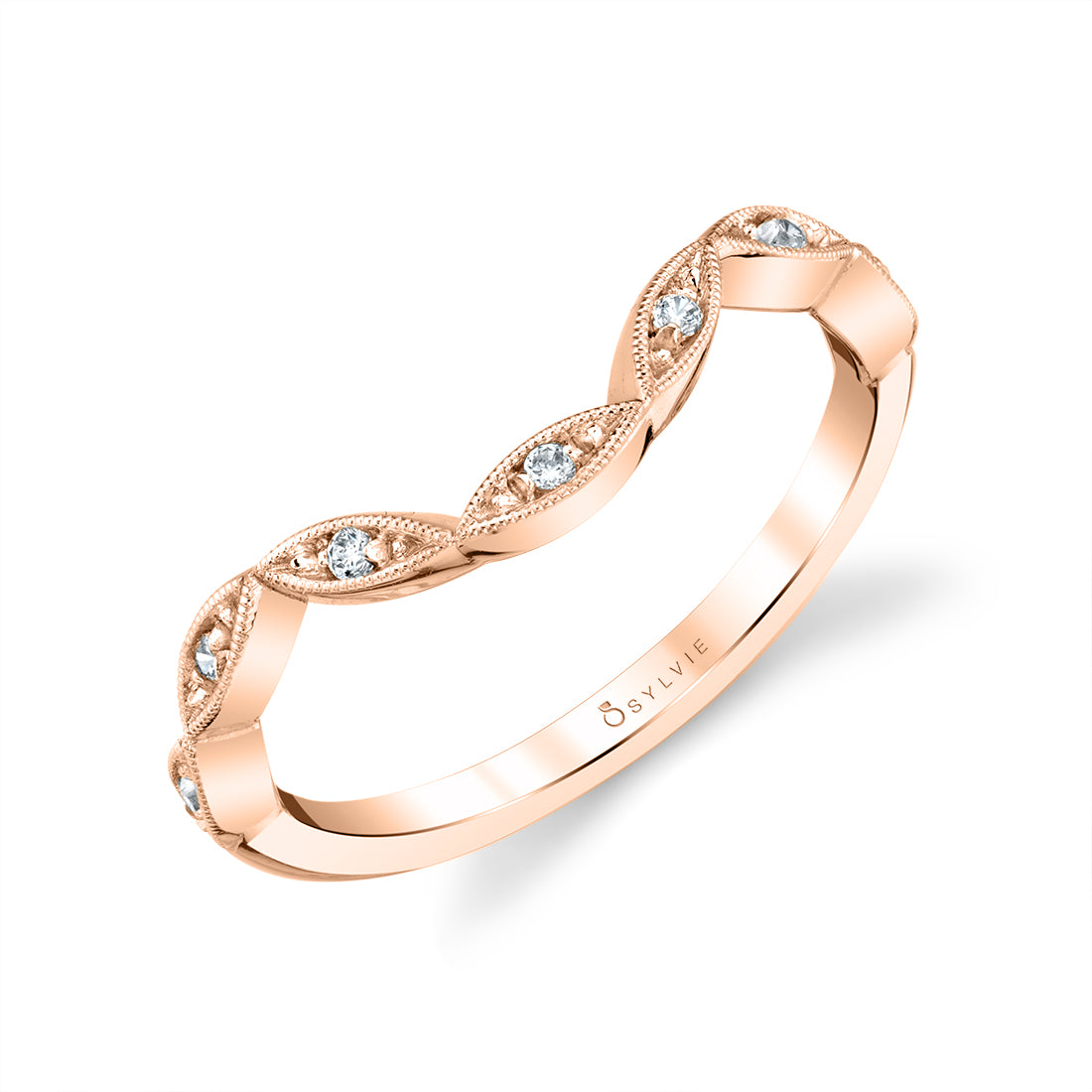 (18K Rose) Curved Vintage Inspired Wedding Band