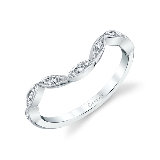 (Platinum White) Curved Vintage Inspired Wedding Band