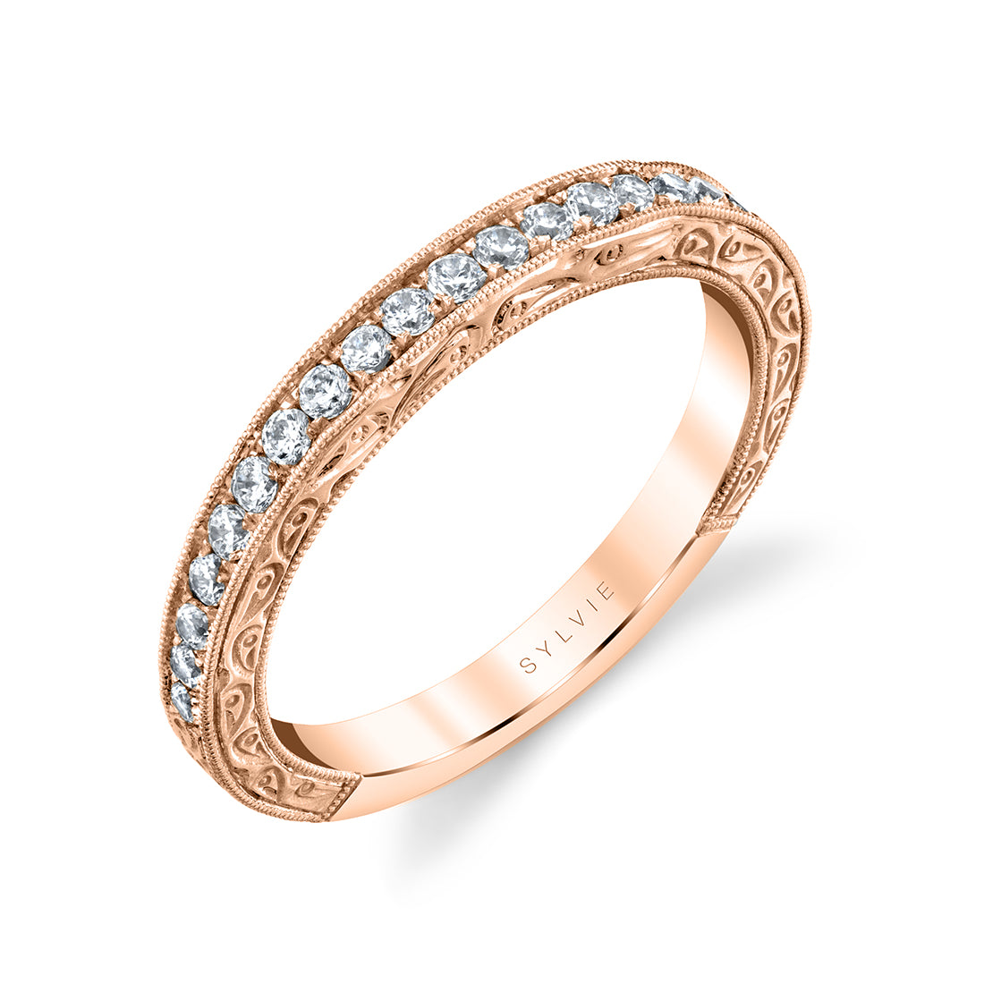 (14K Rose) Engraved Wedding Band