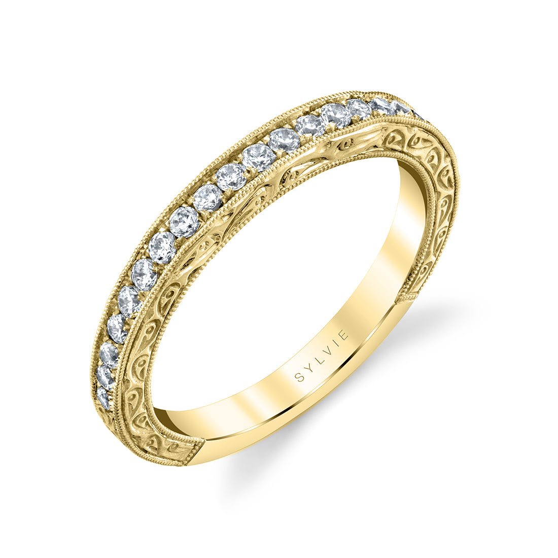 (18K Yellow) Engraved Wedding Band