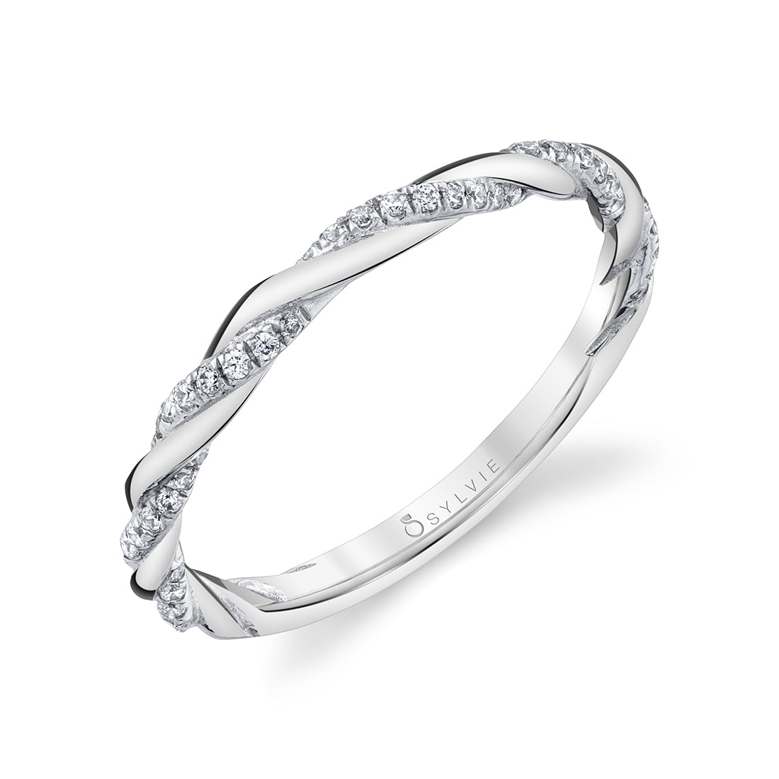 (14K White) Spiral Diamond Wedding Band - Jolie