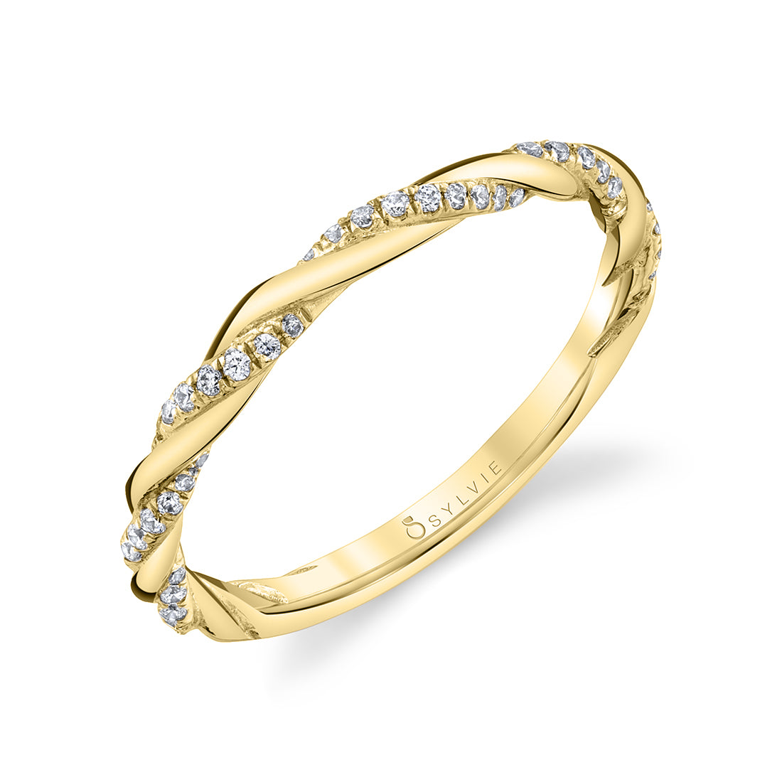 (14K Yellow) Spiral Diamond Wedding Band - Jolie