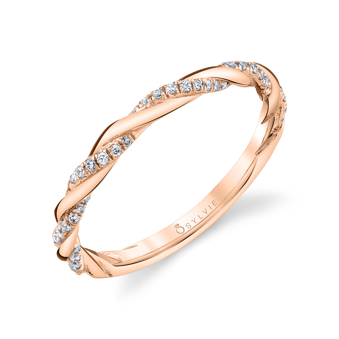 (18K Rose) Spiral Diamond Wedding Band - Jolie