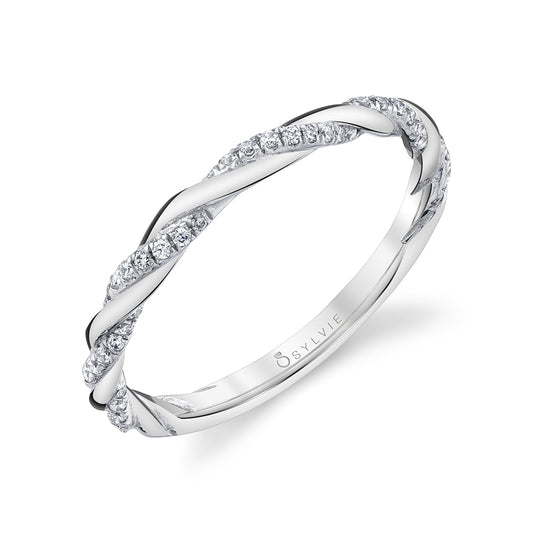 (Platinum White) Spiral Diamond Wedding Band - Jolie
