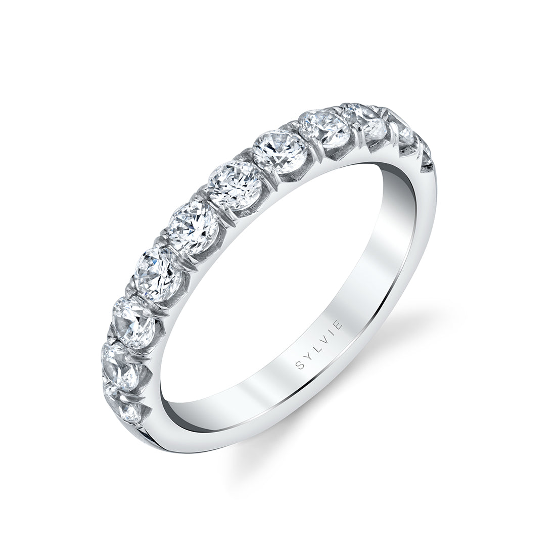 (14K White) Classic Diamond Wedding Band - Aloria
