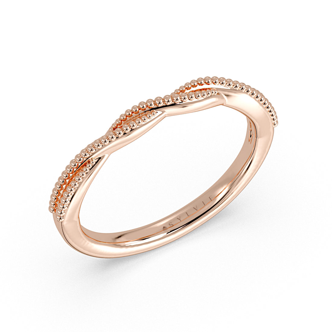 (14K Rose) Spiral Milgrain Wedding Ring