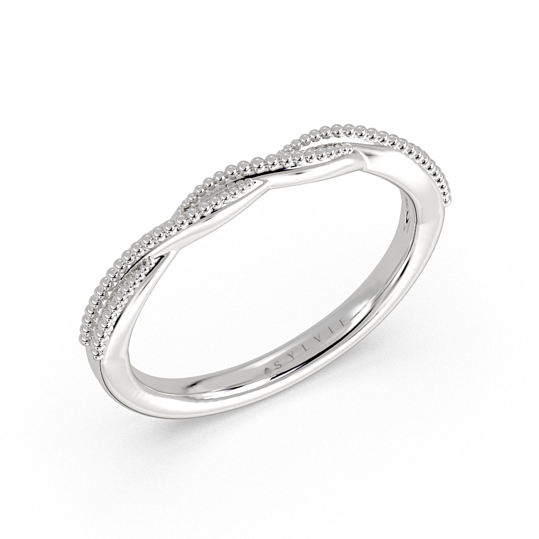 (14K White) Spiral Milgrain Wedding Ring