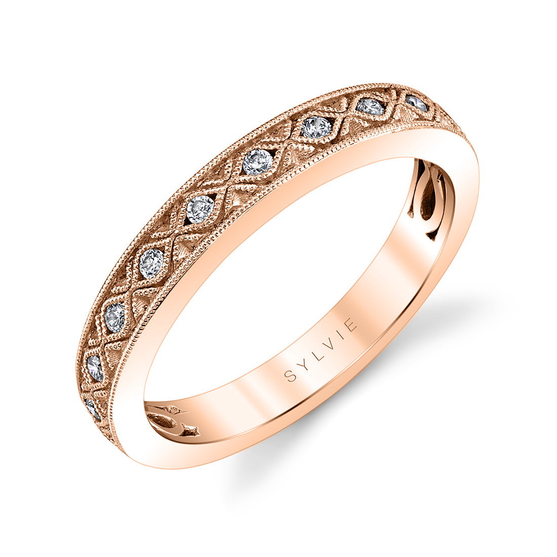 (14K Rose) Vintage Inspired Wedding Band