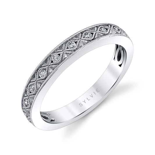 (Platinum White) Vintage Inspired Wedding Band