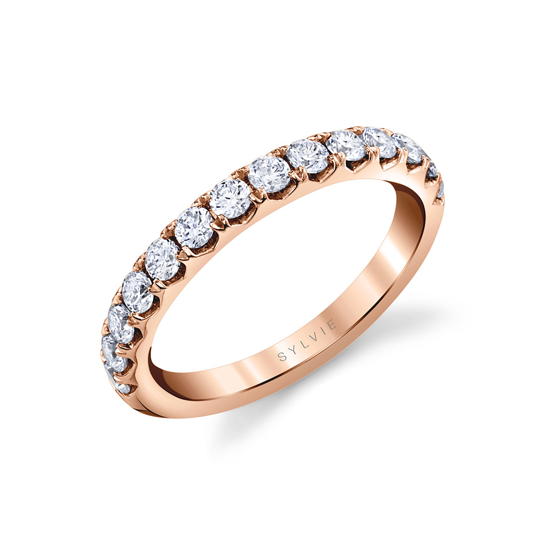 (14K Rose) Thick Band Classic Diamond Wedding Ring - Darla