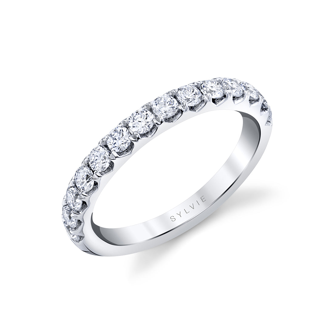 (14K White) Thick Band Classic Diamond Wedding Ring - Darla