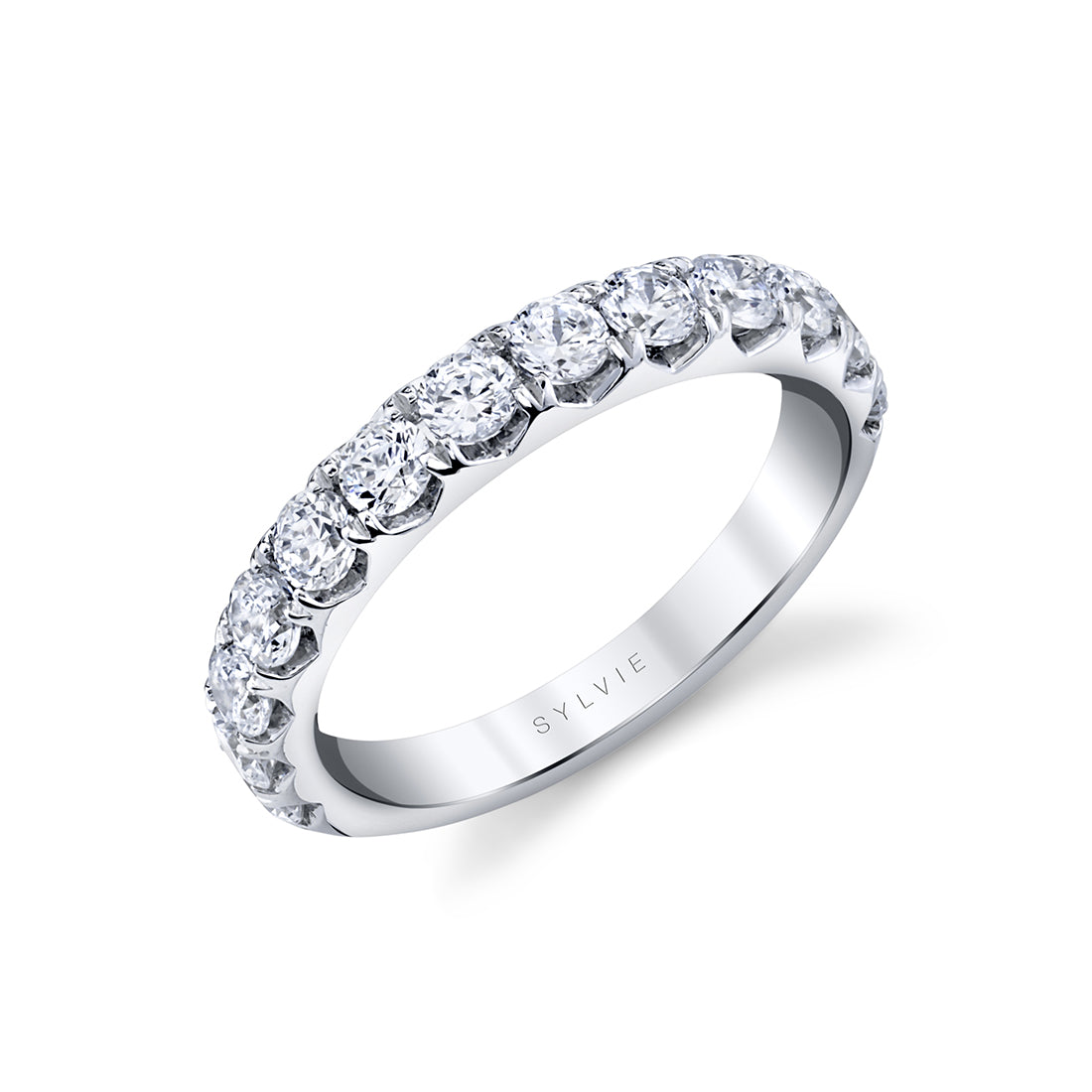 (18K White) Thick Band Classic Diamond Wedding Ring - Darlene