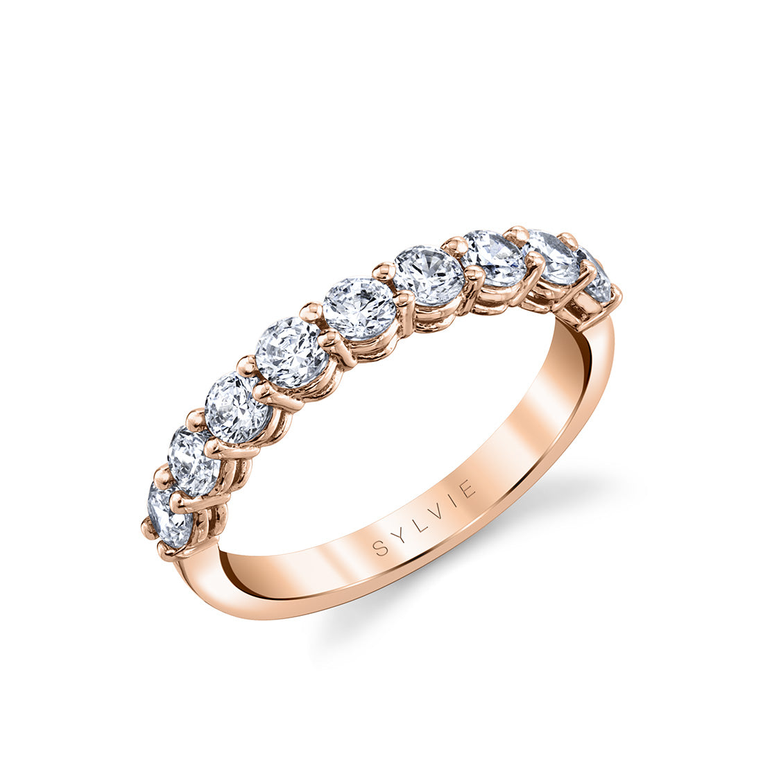 (18K Rose) Thick Band Classic Diamond Wedding Ring - Collins