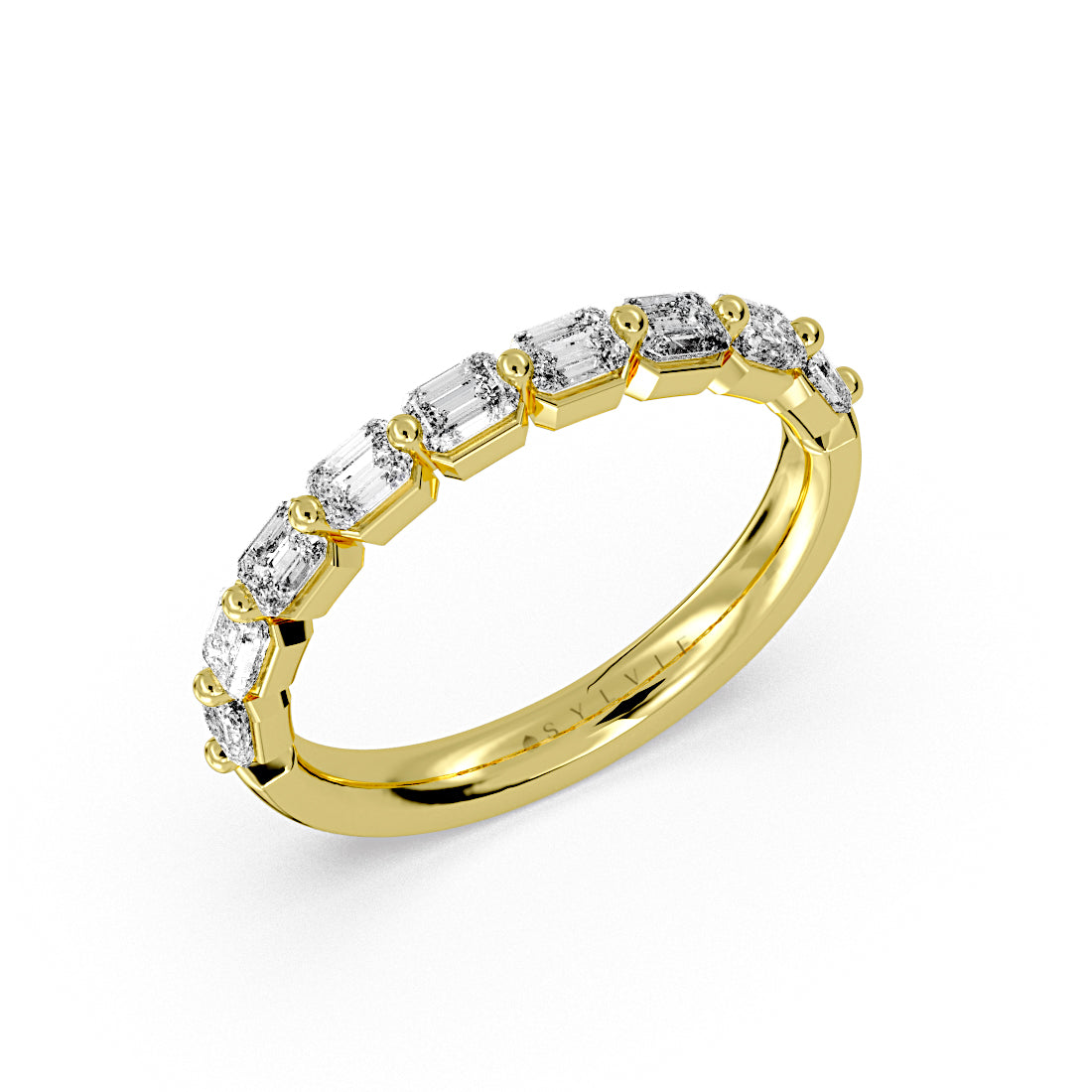 (14K Yellow) Shared Prong Baguette Wedding Ring - Trinity