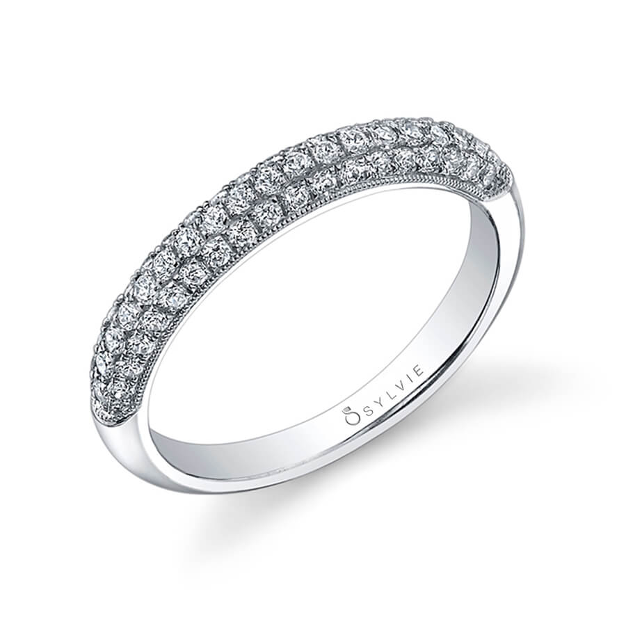 (18K White) Triple Row Wedding Band