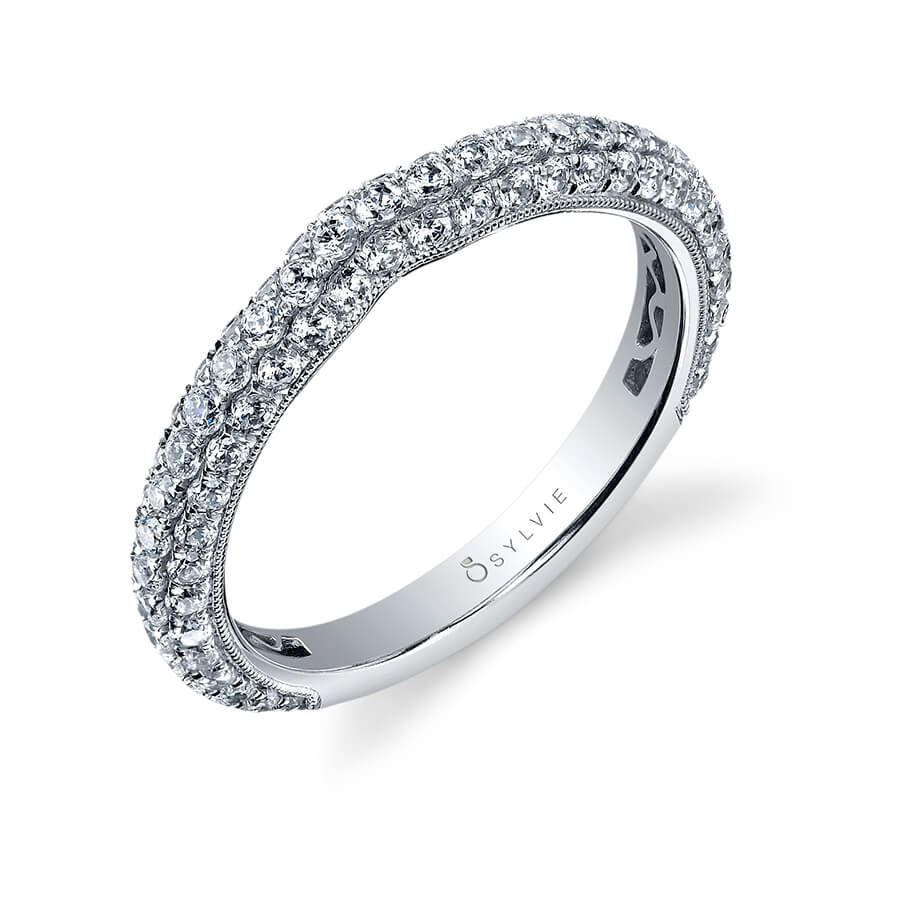 (14K Rose) Micro Pave Wedding Band