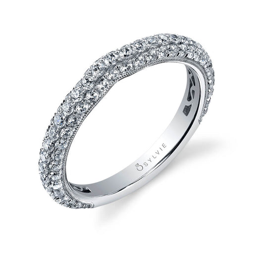 (Platinum White) Micro Pave Wedding Band