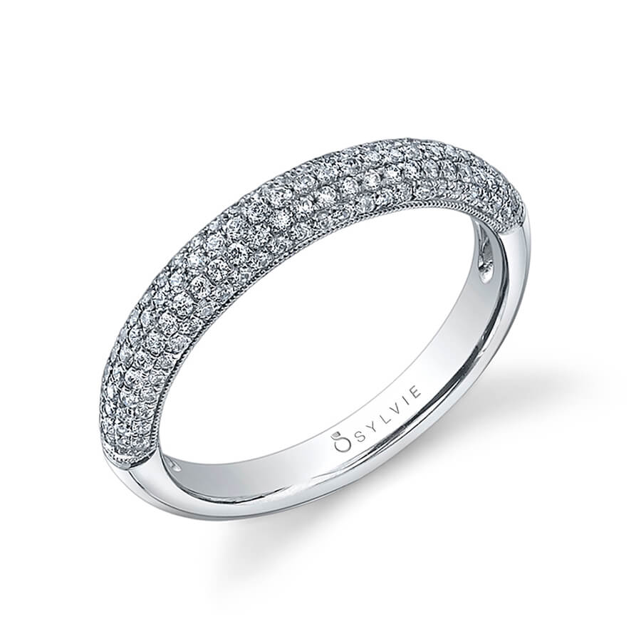 (18K Yellow) Multi-Row Pave Diamond Wedding Band