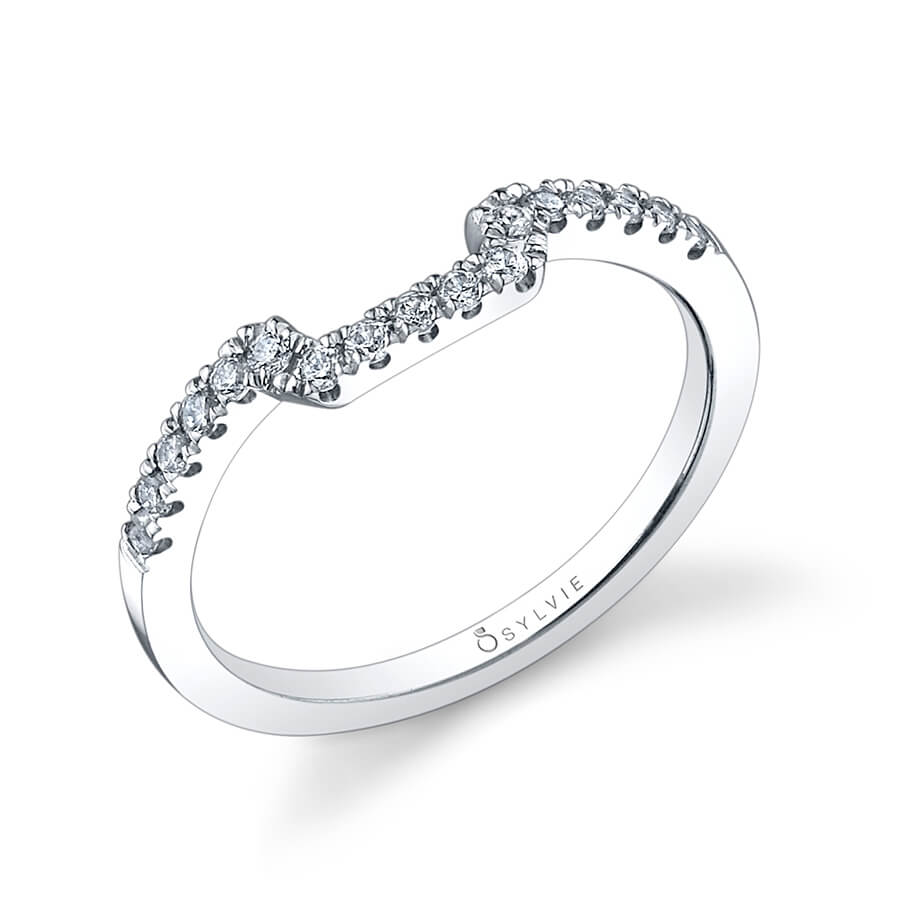 (14K Yellow) Curved Diamond Wedding Band