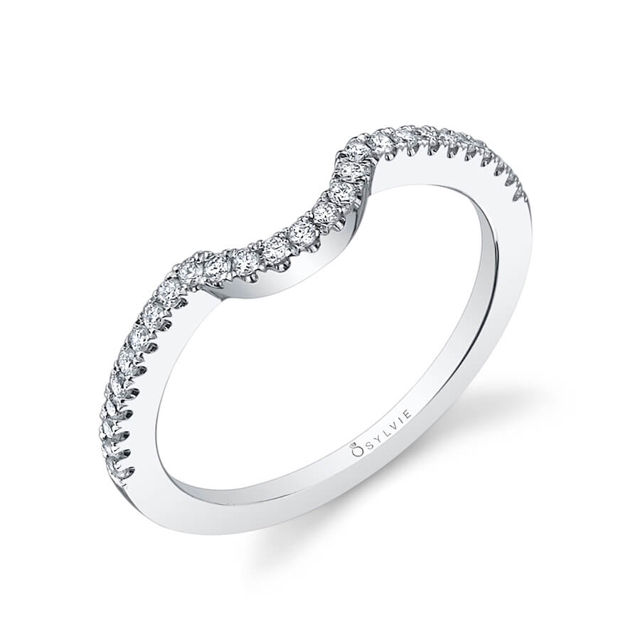 (14K White) Classic Curved Wedding Band