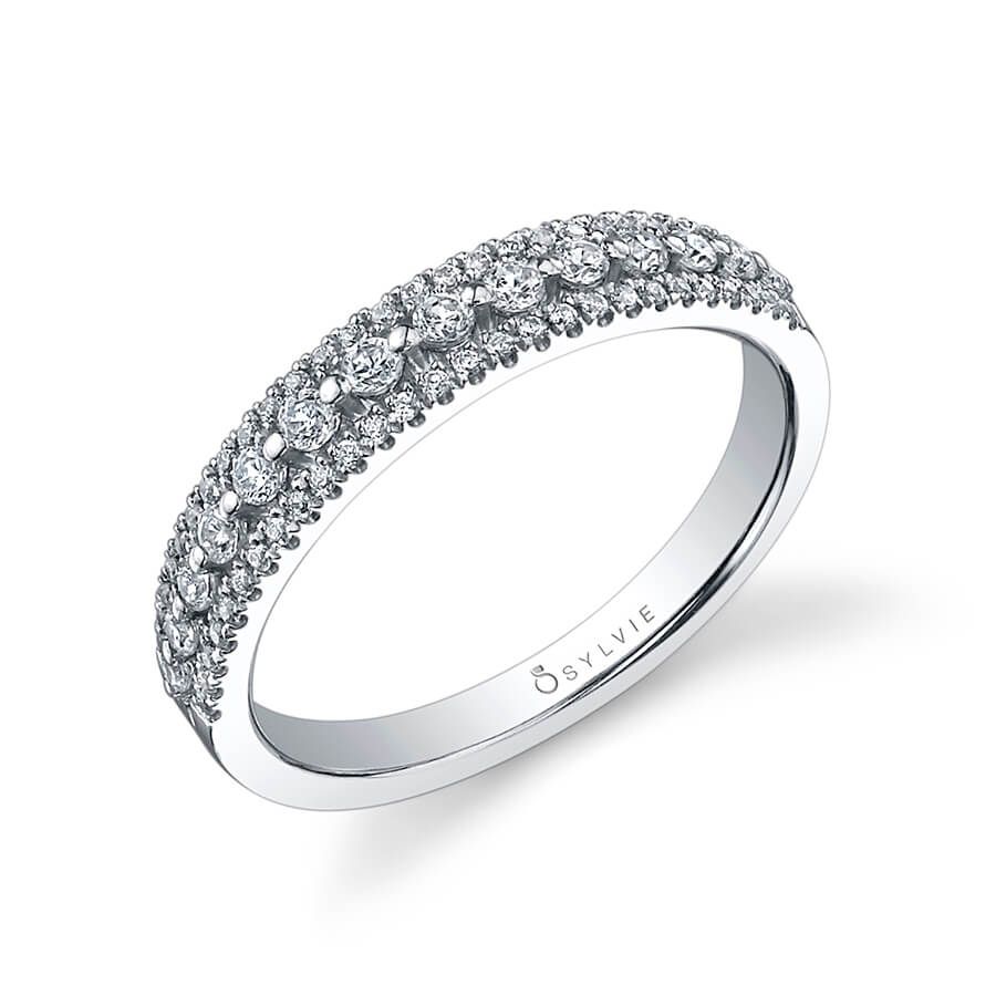 (Platinum White) Three Row Wedding Band