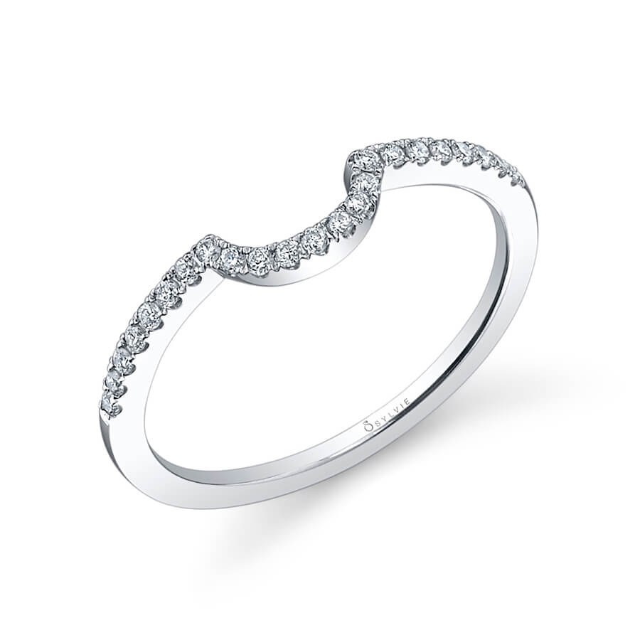(14K White) Classic Curved Wedding Band