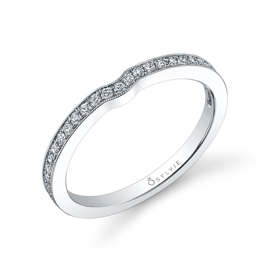 (18K White) Classic Curved Wedding Band