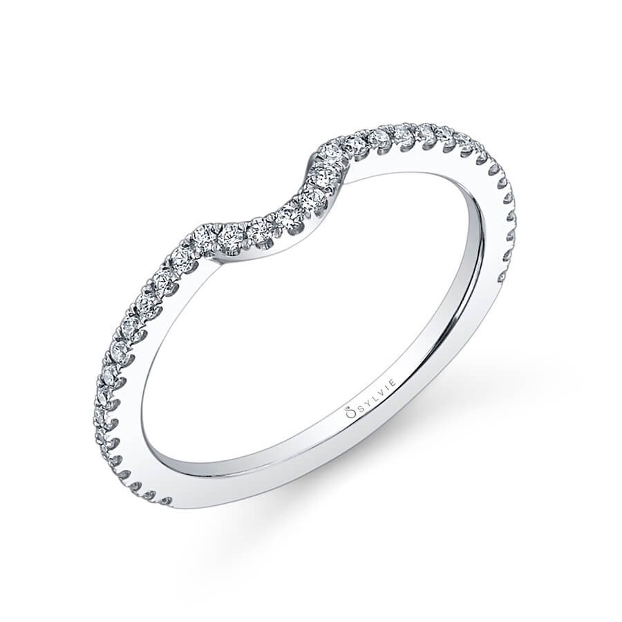(18K White) Classic Curved Wedding Band