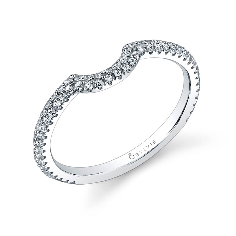 (18K White) Curved Wedding Band