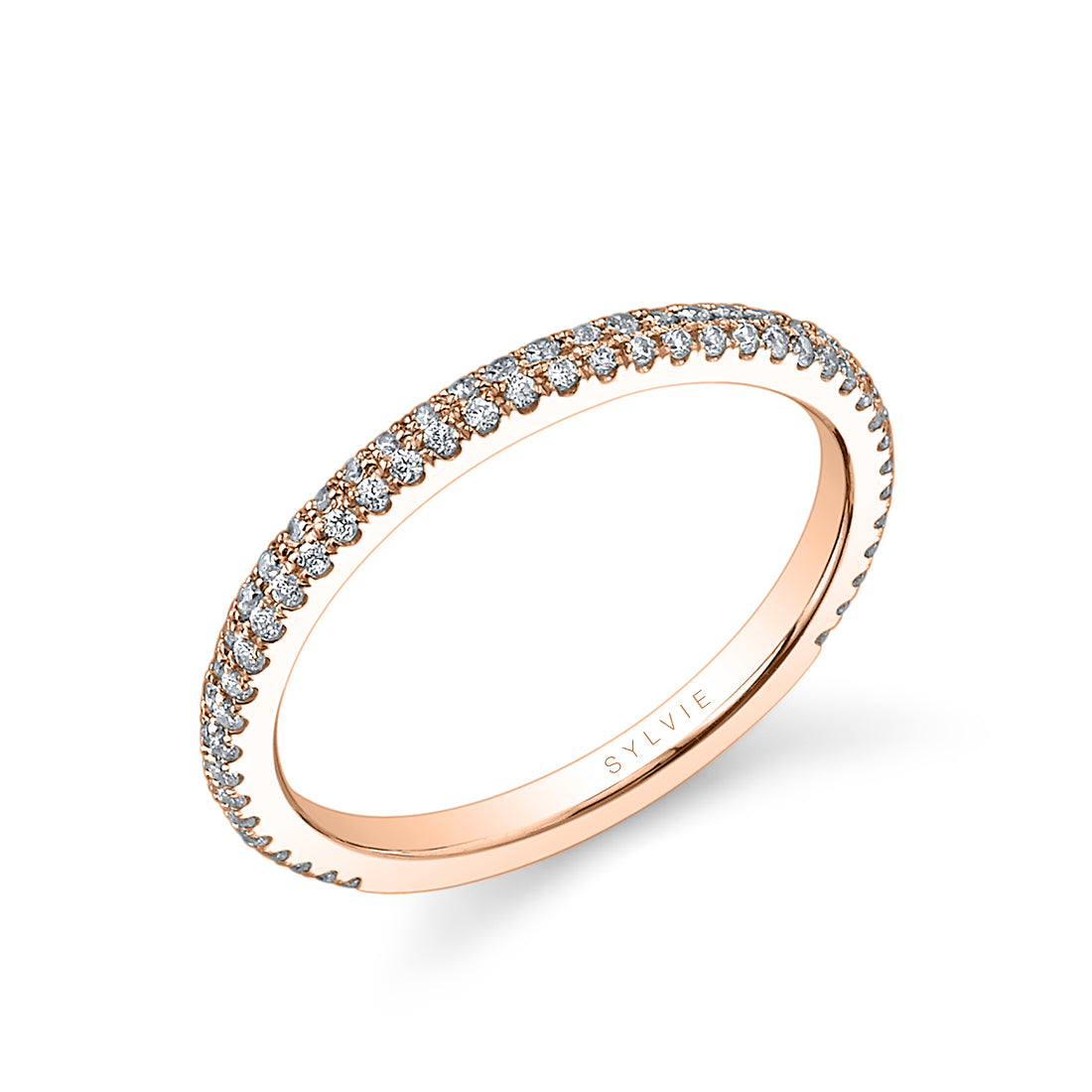 (14K Rose) Diamond Pave Wedding Band