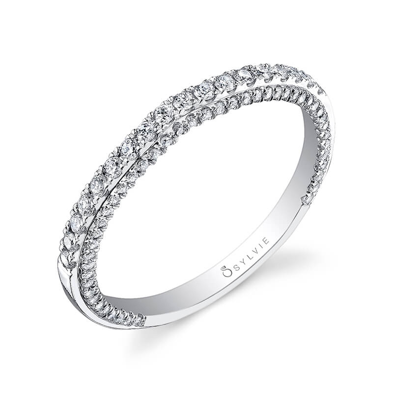 (14K Rose) Classic Wedding Band with Diamond Profile