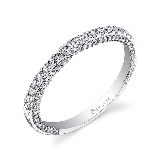 (18K Rose) Classic Wedding Band with Diamond Profile