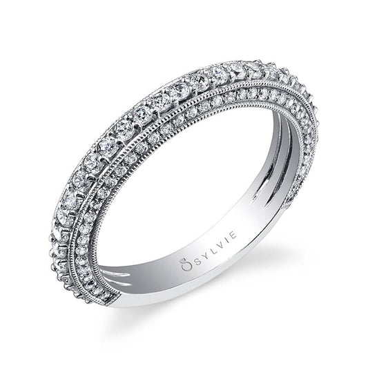 (Platinum White) Vintage Three Row Wedding Band