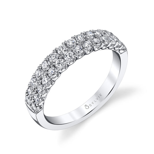 (18K Yellow) Double Row Diamond Wedding Band