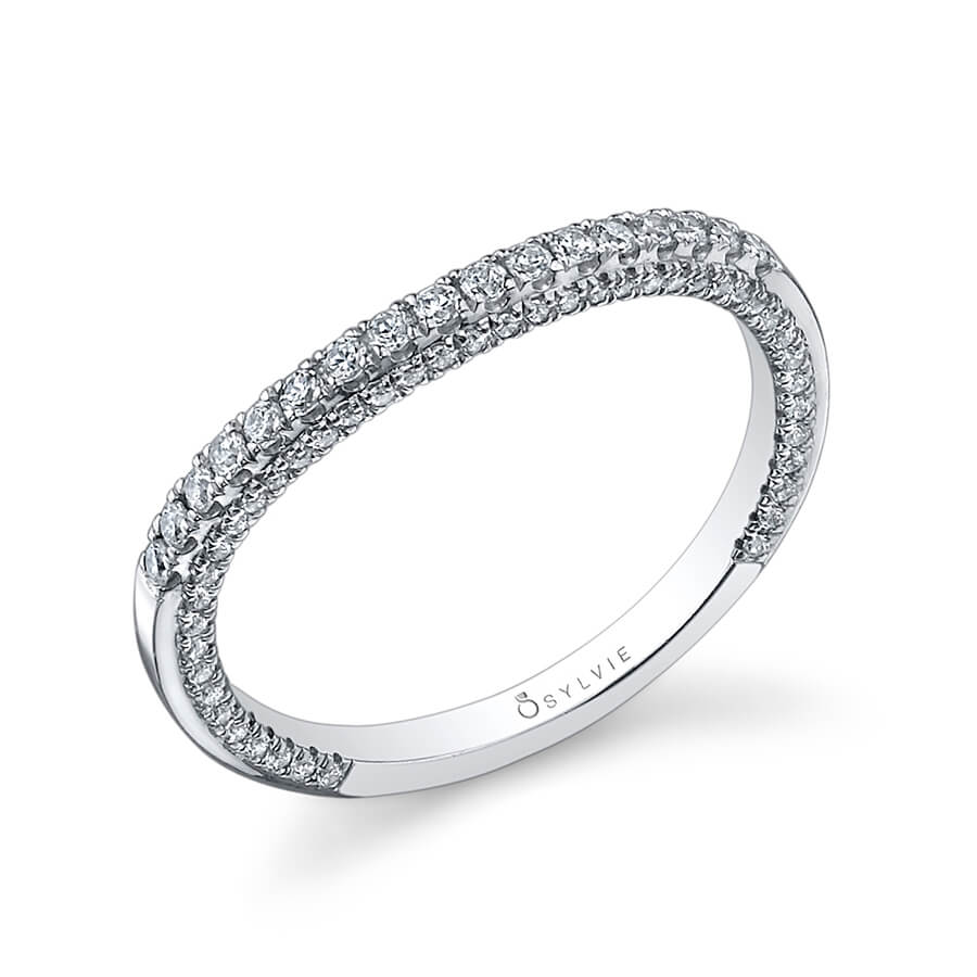 (14K Yellow) Classic Wedding Band with Diamond-Studded Profile