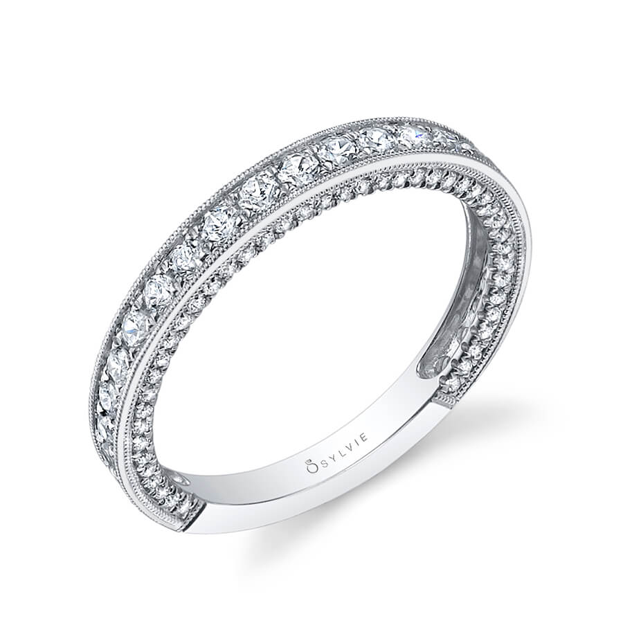 (18K White) Vintage Inspired Wedding Band