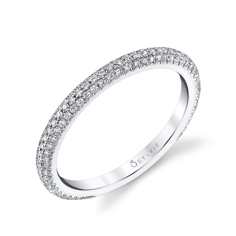 (Platinum White) Multiple Row Pave Diamond Wedding Band
