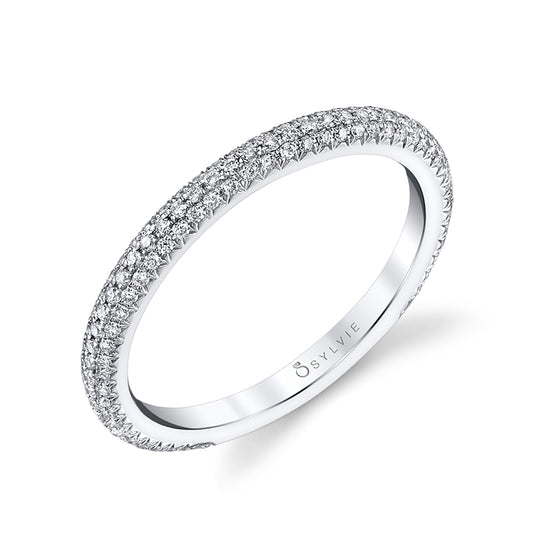 (Platinum White) Multiple Row Pave Diamond Wedding Band