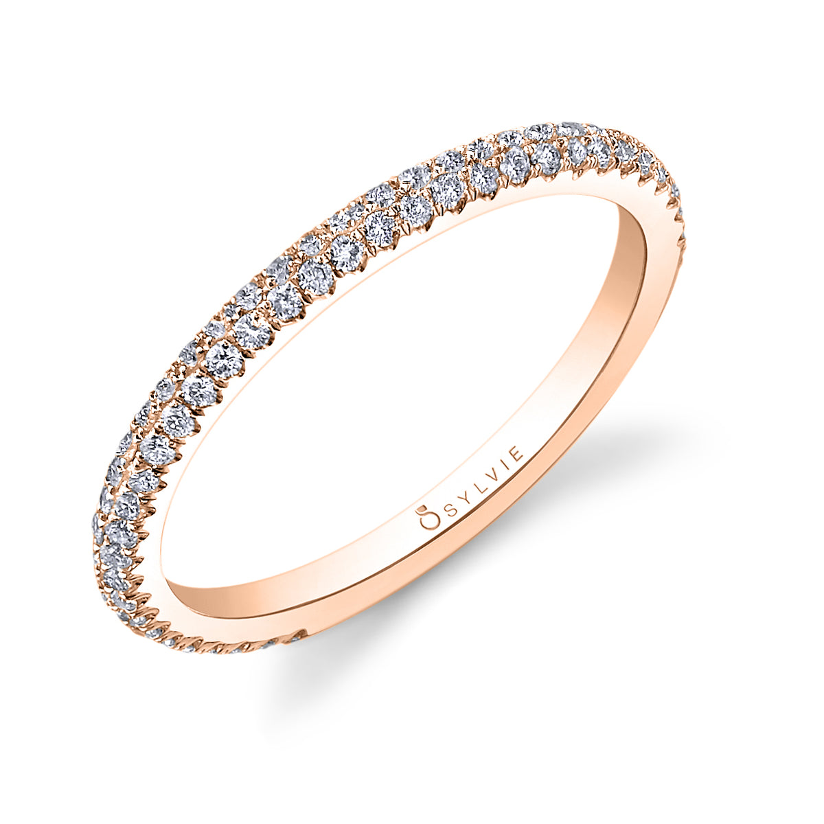 (18K Rose) Diamond Pave Wedding Band
