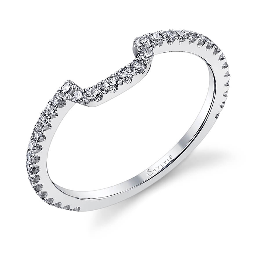 (18K White) Classic Curved Wedding Band